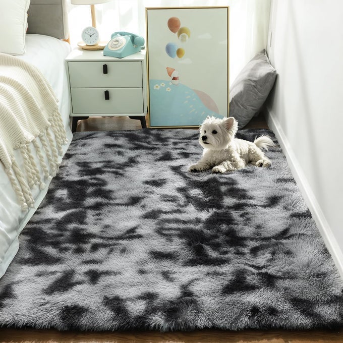 TIEDYED BLACKGREY AREA RUGS FOR BEDROOM LIVING ROOM FLUFFY SHAG FUZZY CARPET PLUSH SHAGGY RUG 4X6 INDOOR CARPET FOR KIDS BOYS DORM HOME DECOR AESTHETIC NURSERY