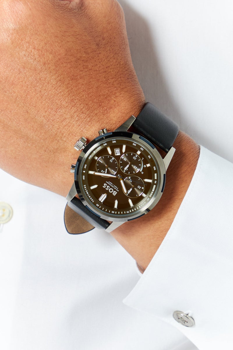BOSS Men 1514031 Leather Watch, 44mm, Black  - Image 2