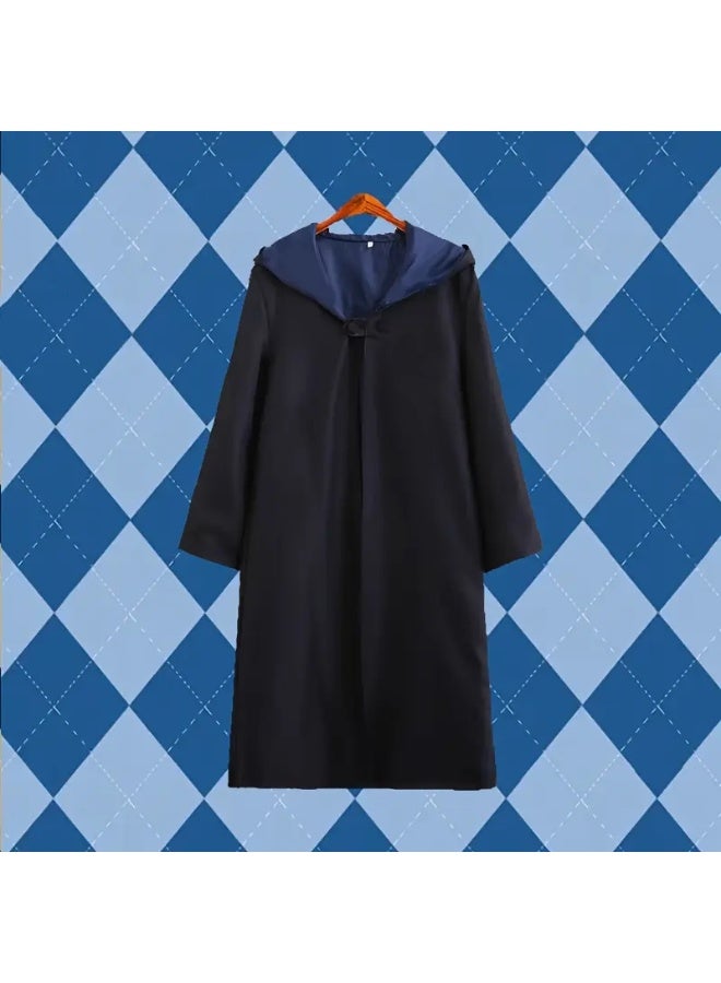 Home Smart Wizard Party Costume for Boys and Girls Wizard Robe with Tie Magic Wand Spectacle Frame and Badge for Themed Cosplay and Party Favor (Blue) - Image 4