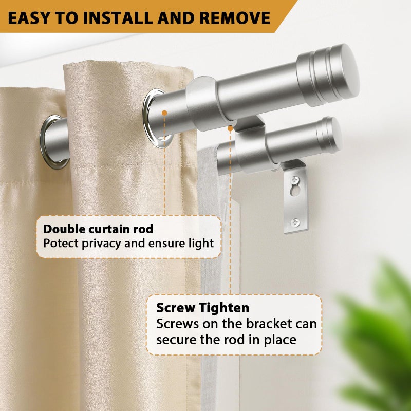 TONIAL1 Inch Double Curtain Rods for Windows 48 to 84 Inches, Heavy Duty Decorative Drapery Rod 32 to 86 Inches with Classic Cap Finial, Antique Silver - Image 3