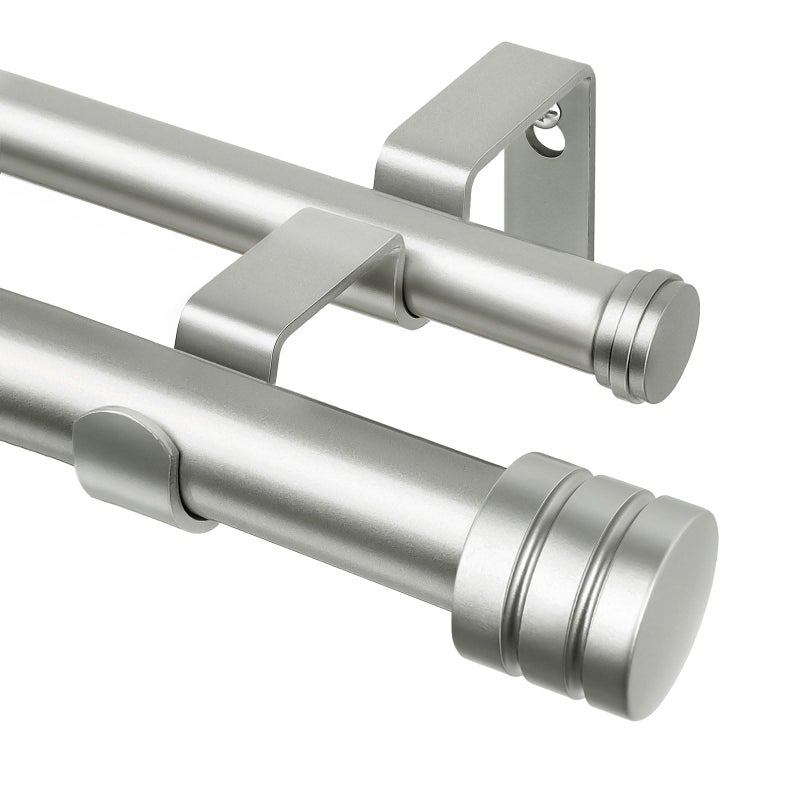 TONIAL1 Inch Double Curtain Rods for Windows 48 to 84 Inches, Heavy Duty Decorative Drapery Rod 32 to 86 Inches with Classic Cap Finial, Antique Silver - Image 1