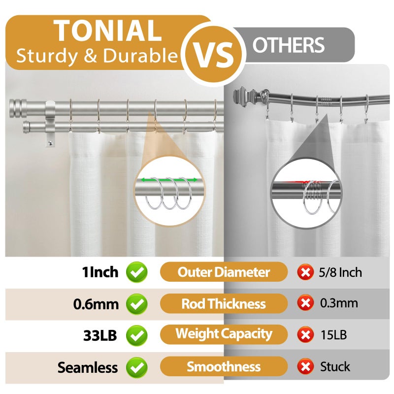 TONIAL1 Inch Double Curtain Rods for Windows 48 to 84 Inches, Heavy Duty Decorative Drapery Rod 32 to 86 Inches with Classic Cap Finial, Antique Silver - Image 5
