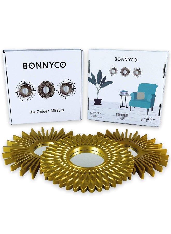 BONNYCO Gold Mirrors for Wall Pack of 3 Round Wall Mirrors Bedroom Room and Home Decor Espejos Decorativos de Pared Sala Dormitorio Modern Minimalist Decor Vintage and Chic Gifts for Women Mums - Image 2