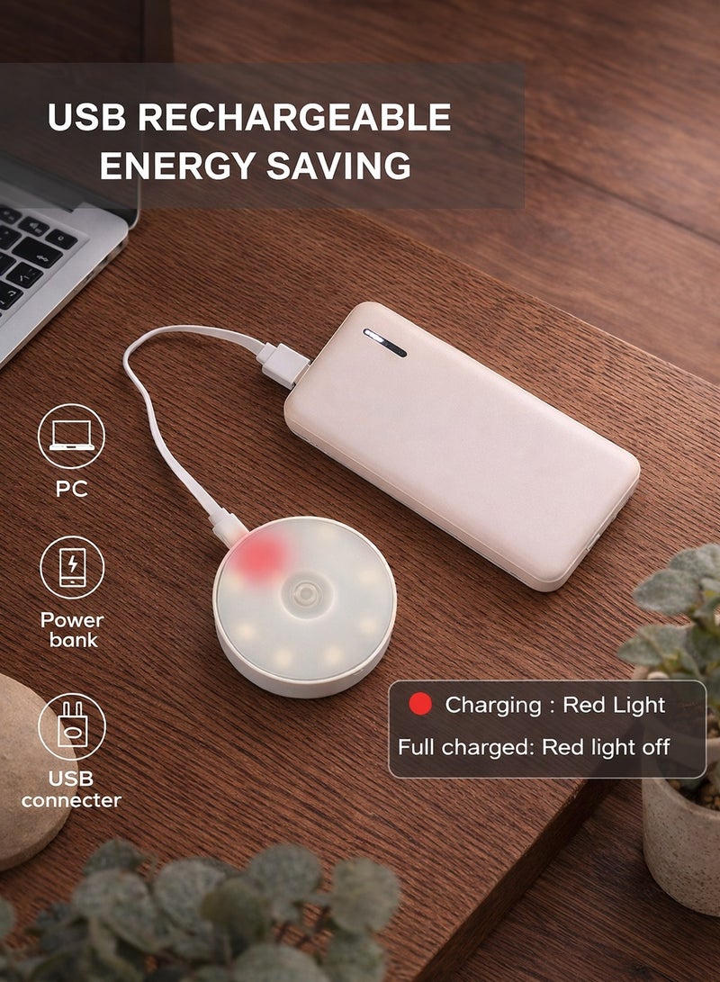 Fullight Motion Sensor Night Light, Rechargeable 8-LED Cabinet Light with USB Cable, Magnetic & Cordless for Kitchen, Drawers, Bookshelf – Yellow/White - Image 2