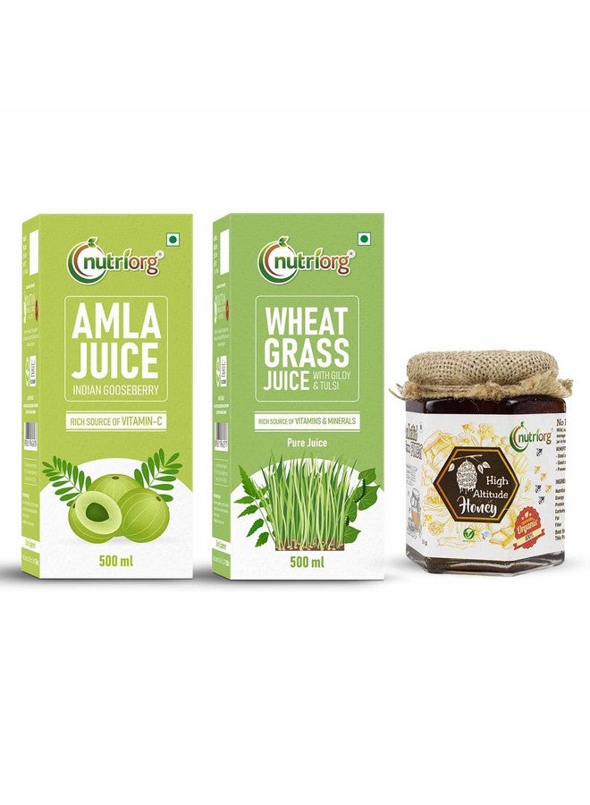 nutriorg عصير الأملا، عصير عشب القمح وعسل عالي الارتفاع العضوي المعتمد 250 جرام (مجموعة من 3) - Image 1