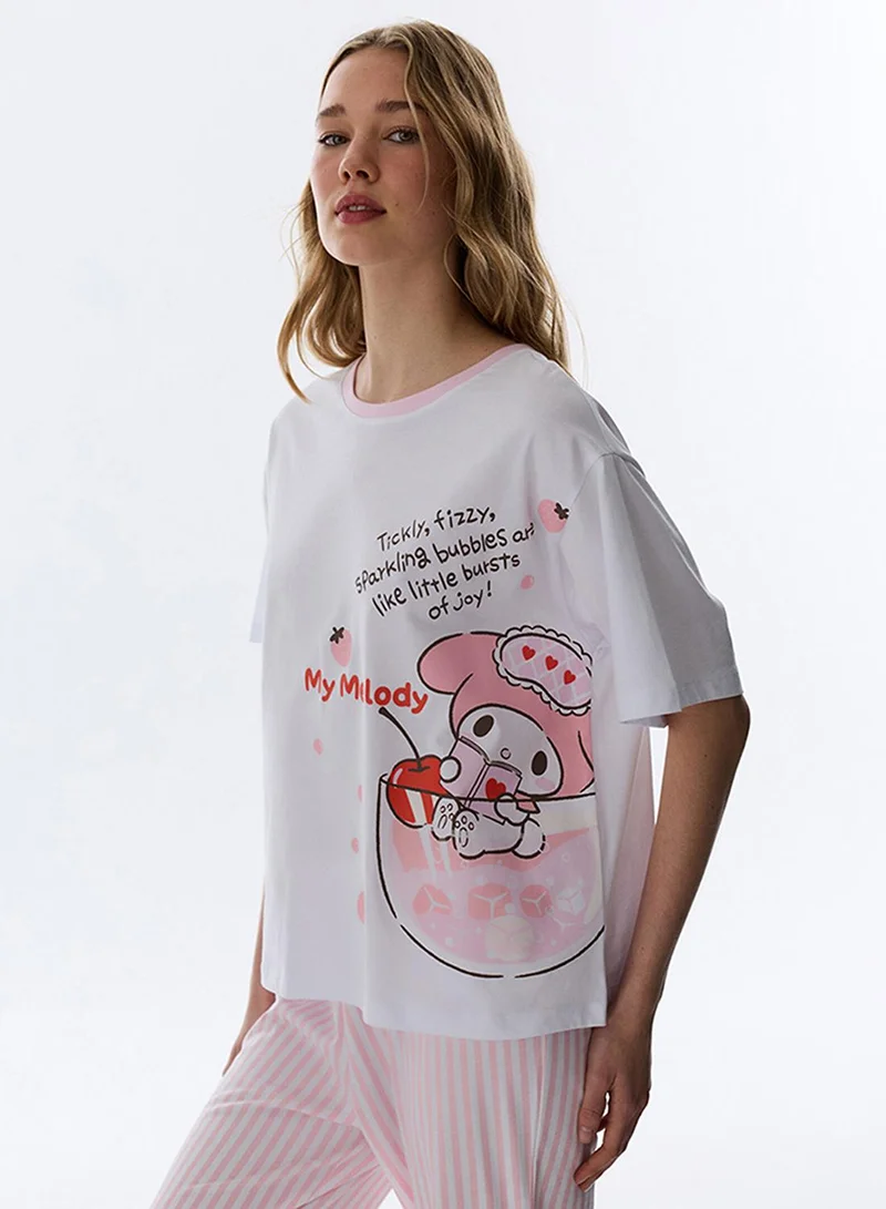 بنتي Penti Women's Cotton Lounge Licensed My Melody Shorts Sleeve Pajama Set - White