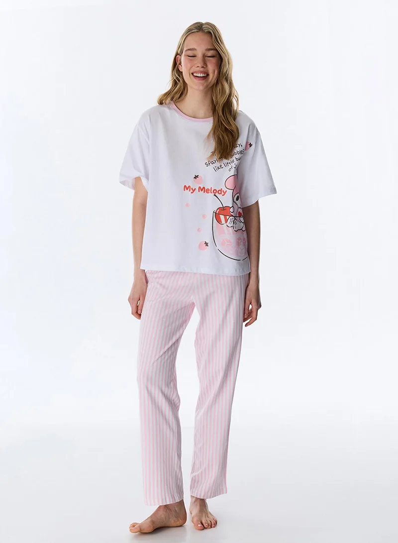 Penti Women's Cotton Lounge Licensed My Melody Shorts Sleeve Pajama Set - White