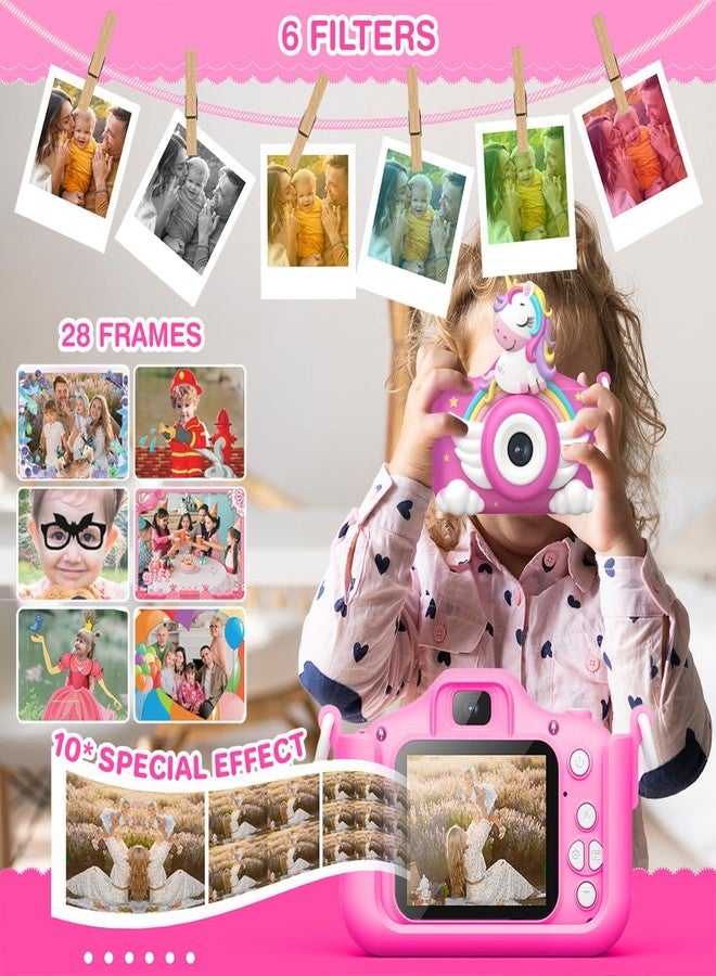 Wembley Kids Camera 3+ Year Old Girl Gift 32GB SD Card 1080P HD Video Adorable Selfie Unicorn Digital Toddler Camera for Kids Toys Boys Birthday Gift for 3-12 Years Old Girls - Pink - Image 3