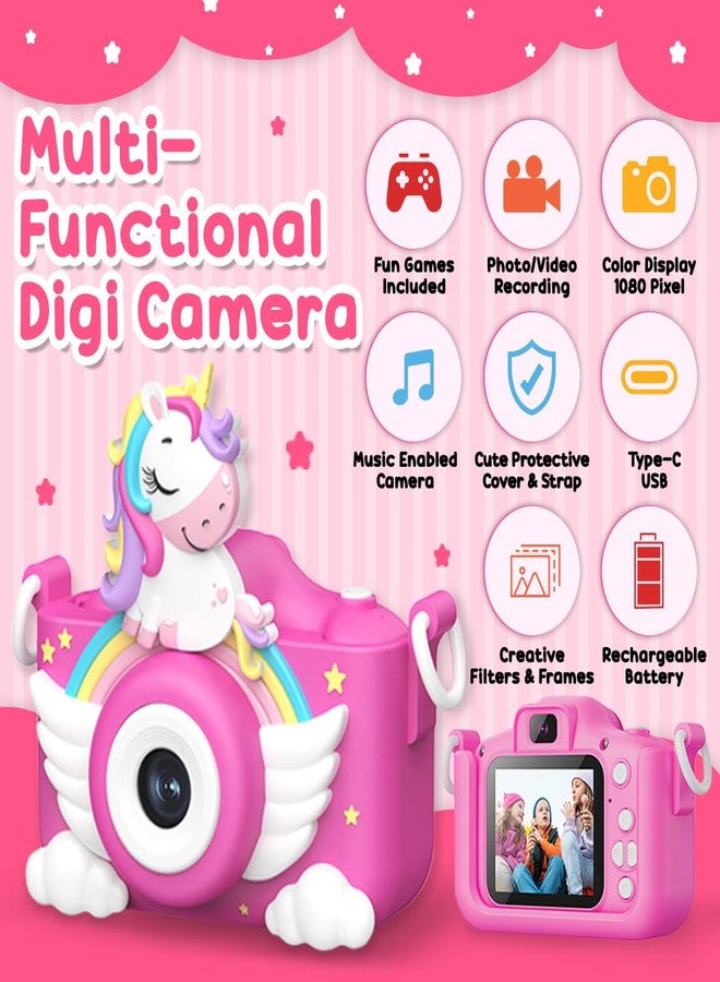 Wembley Kids Camera 3+ Year Old Girl Gift 32GB SD Card 1080P HD Video Adorable Selfie Unicorn Digital Toddler Camera for Kids Toys Boys Birthday Gift for 3-12 Years Old Girls - Pink - Image 4