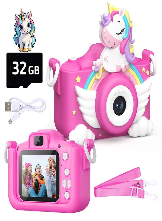 Wembley Kids Camera 3+ Year Old Girl Gift 32GB SD Card 1080P HD Video Adorable Selfie Unicorn Digital Toddler Camera for Kids Toys Boys Birthday Gift for 3-12 Years Old Girls - Pink - Image 1
