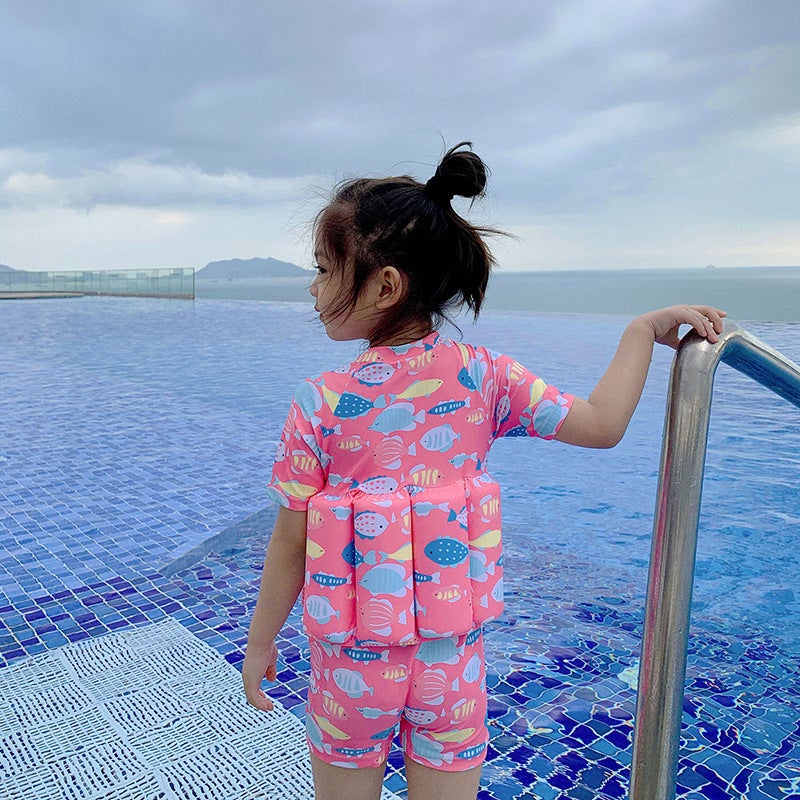 2022 cross-border girls' short-sleeved swimsuit children's buoyancy swimsuit children's infant swimming swimsuit whole swimsuit women(0259 pink, 90) - Image 5