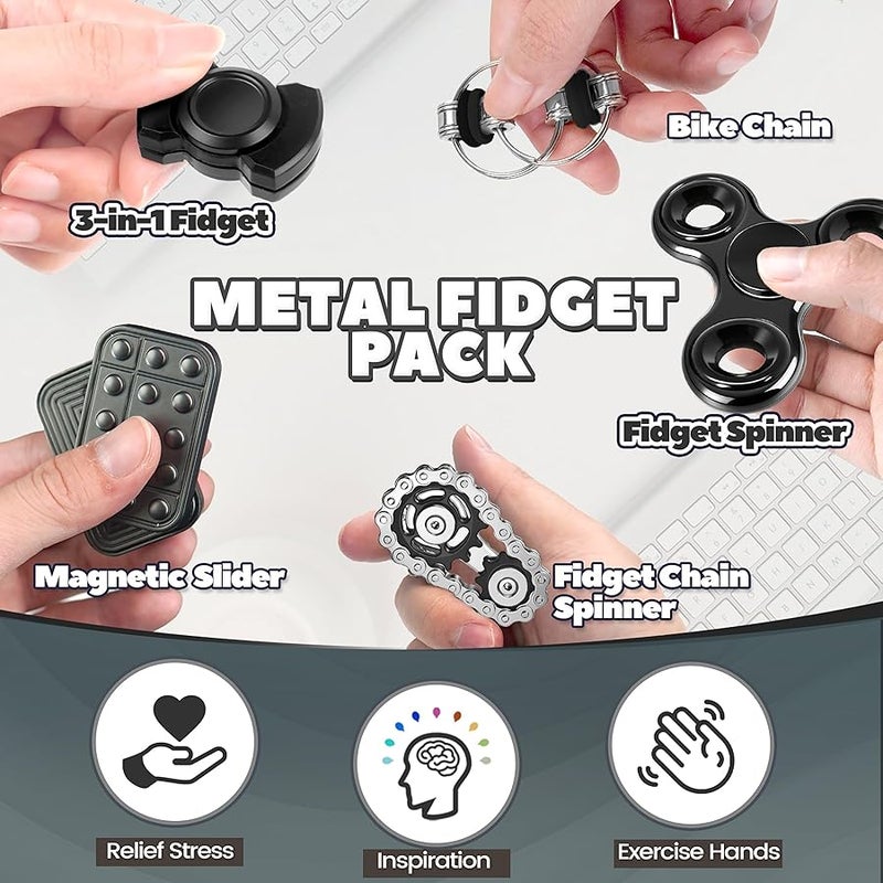 Chilvil 5 Pcs Fidget Toys Adults & Teen Metal Fidgets Spinner Easter Basket Stuffers for Teen Boys Magnetic Slider Cool Gadgets Office Desk Toy Stress Relief Sensory Items for Autism ADHD Anxiety Gifts - Image 3