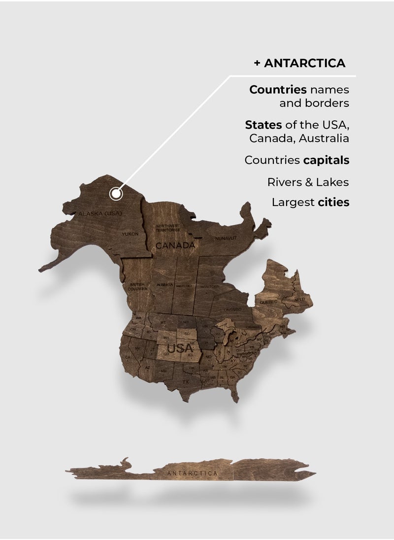 Enjoy The Wood - 3D World Map | World Map with Countries | Wall Art for Home and Office | Wall Decor for Living Room | Wood Art | Dark Walnut Design - Image 1