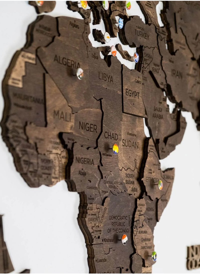 Enjoy The Wood - 3D World Map | World Map with Countries | Wall Art for Home and Office | Wall Decor for Living Room | Wood Art | Dark Walnut Design - Image 1