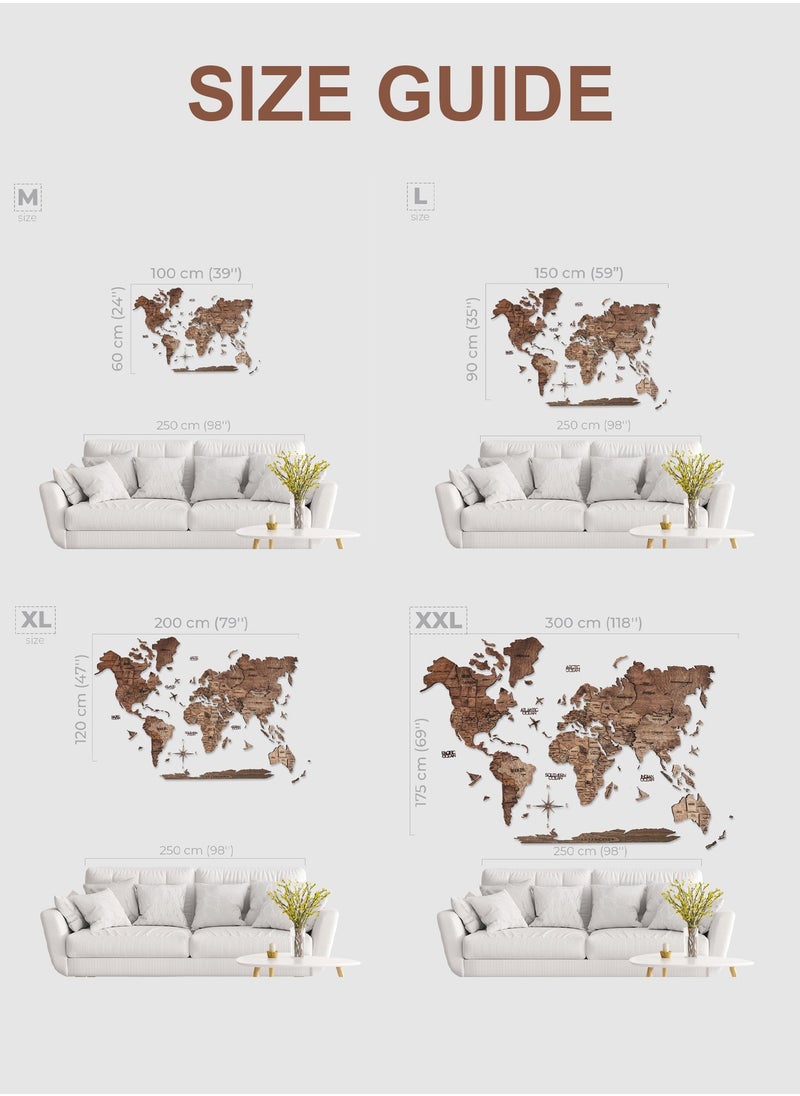 Enjoy The Wood - 3D World Map | World Map with Countries | Wall Art for Home and Office | Wall Decor for Living Room | Wood Art | Dark Walnut Design - Image 1