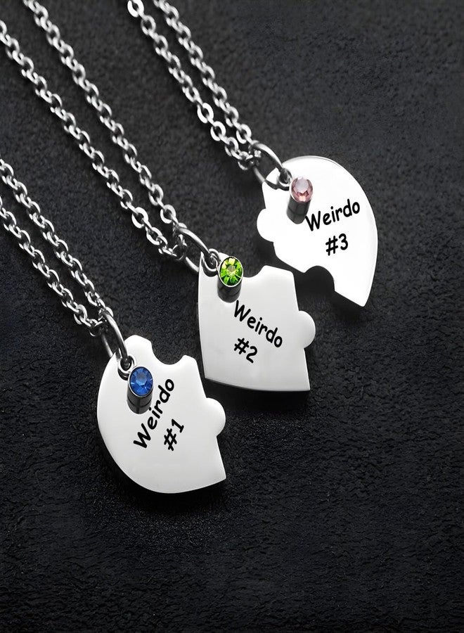 Lezmoii Friendship Necklace Matching Weirdo Heart Pendant Best Friend Necklace for 3 Women BFF Necklace Jewelry Gifts (Weirdo 3) - Image 3