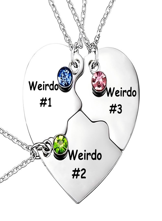 Lezmoii Friendship Necklace Matching Weirdo Heart Pendant Best Friend Necklace for 3 Women BFF Necklace Jewelry Gifts (Weirdo 3) - Image 1