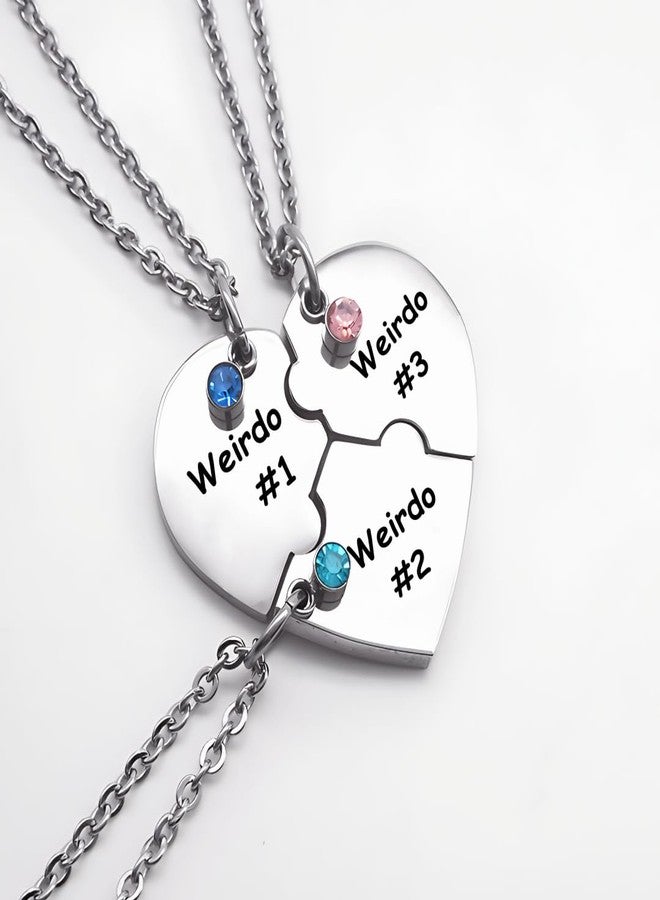 Lezmoii Friendship Necklace Matching Weirdo Heart Pendant Best Friend Necklace for 3 Women BFF Necklace Jewelry Gifts (Weirdo 3) - Image 4