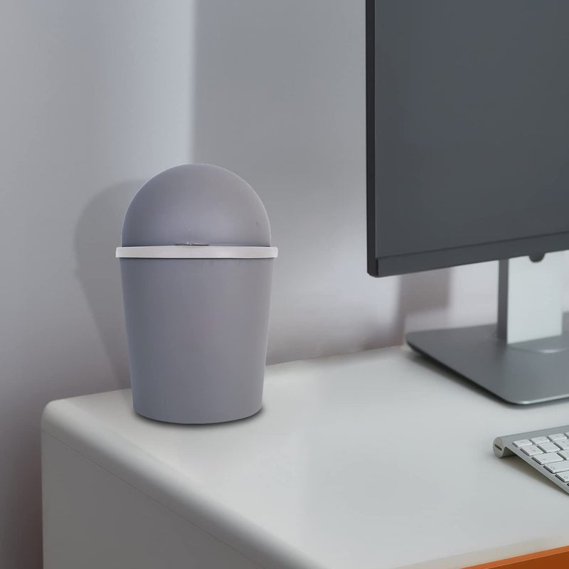 Kuber Industries Table Dustbin|Plastic Swinging Lid Waste Storage Garbage Bin|Desktop Trash Can For Study Table, Office(Gray) - Image 5