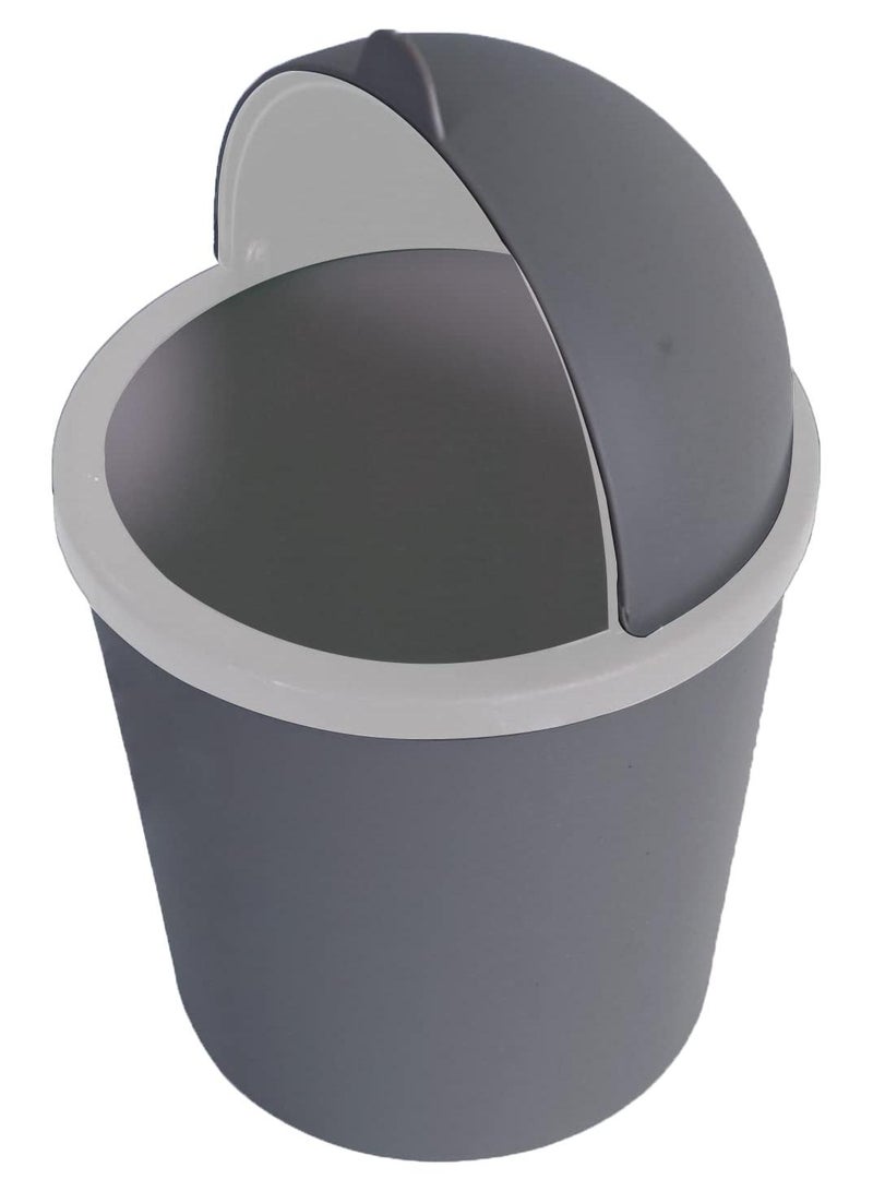 Kuber Industries Table Dustbin|Plastic Swinging Lid Waste Storage Garbage Bin|Desktop Trash Can For Study Table, Office(Gray) - Image 1
