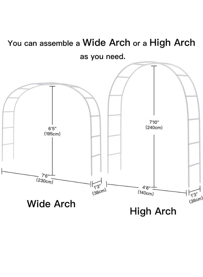 قوس حديقة معدني - دعامة تعريشة للنباتات المتسلقة، قوس ودعامة نباتات لتزيين حفلات الزفاف والمناسبات في الحدائق الخارجية، قوس زينة للحديقة خفيف الوزن للحفلات والزفاف، أبيض - Image 3