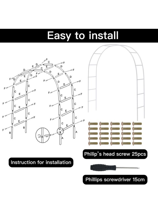 قوس حديقة معدني - دعامة تعريشة للنباتات المتسلقة، قوس ودعامة نباتات لتزيين حفلات الزفاف والمناسبات في الحدائق الخارجية، قوس زينة للحديقة خفيف الوزن للحفلات والزفاف، أبيض - Image 4