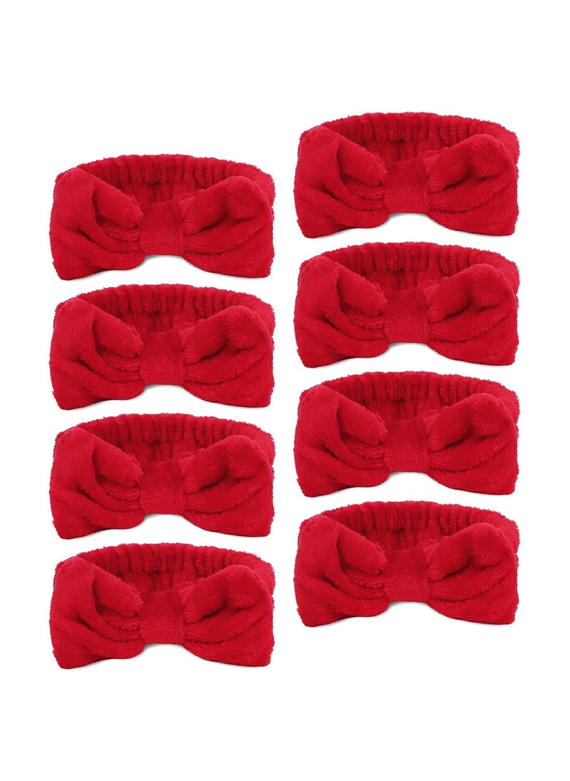 Ondder - Ondder Spa Headband for Washing Face 8 Pack Red Skincare Headbands for Women Girls Terry Cloth Cute Makeup Headbands Head Bands with Bow - Image 1
