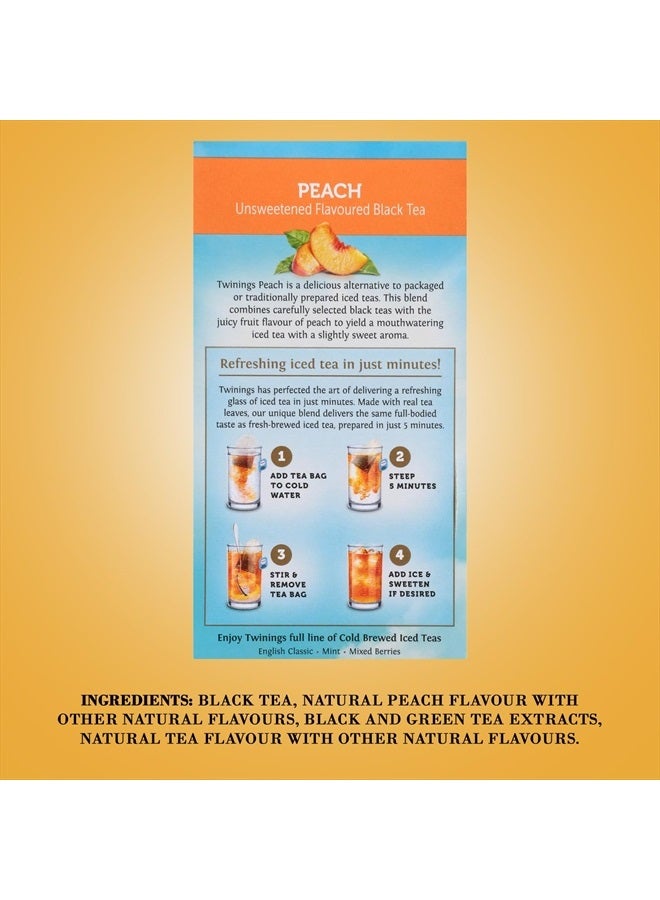 Twinings Cold Brewed Iced Tea Bags, Peach - Ready in 5 Minutes, Flavoured Black Tea Cold Brew Bags, Caffeinated, Unsweetened, 20 Count - Image 2