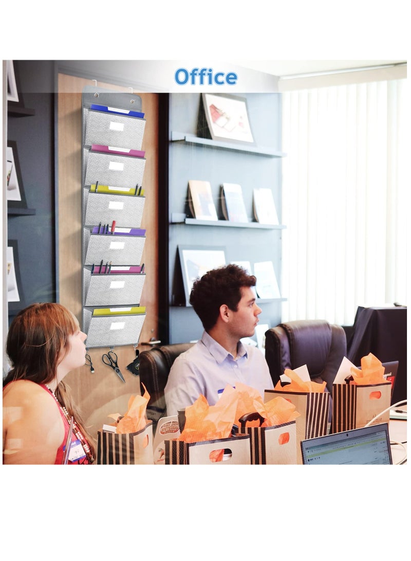 Captaintech Wall Mounted File Organizer with 6 Pockets for Home and Office Storage, Grey Mail Holder for Documents and Charts - Image 3