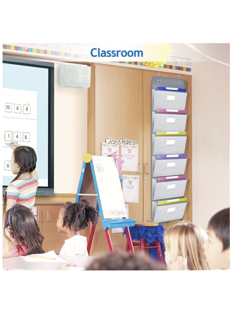 Captaintech Wall Mounted File Organizer with 6 Pockets for Home and Office Storage, Grey Mail Holder for Documents and Charts - Image 4