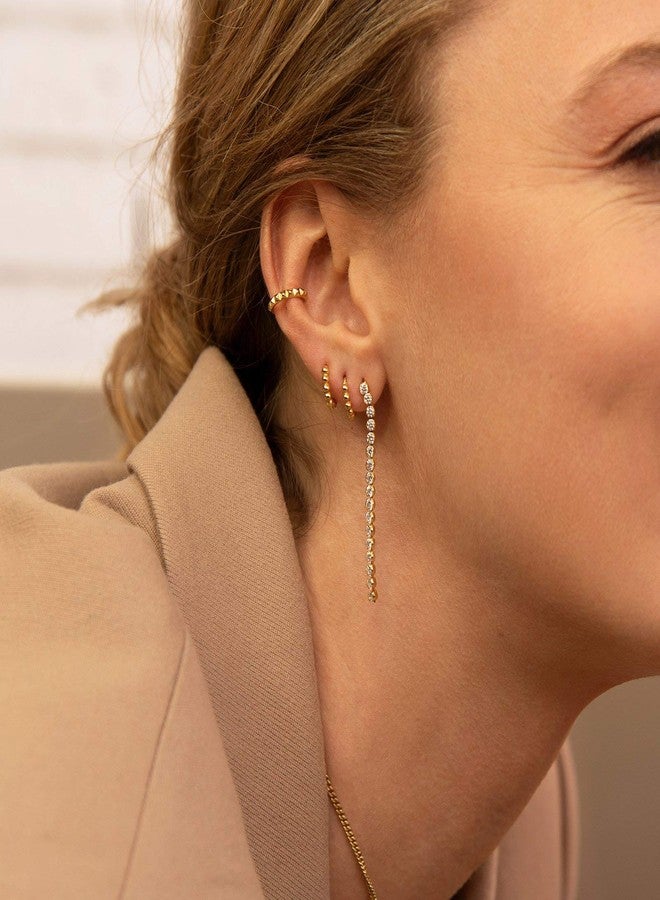 ميفيكو أقراط حلقية مزينة بالخرز الذهبي من ميفيكو للنساء، مطلية بالذهب عيار 18 قيراط، أقراط حلقية مصنوعة يدويًا بتصميم بسيط مناسب للارتداء اليومي - Image 2