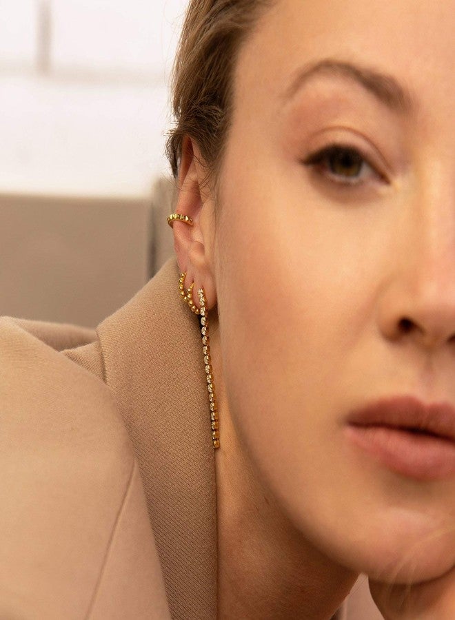 ميفيكو أقراط حلقية مزينة بالخرز الذهبي من ميفيكو للنساء، مطلية بالذهب عيار 18 قيراط، أقراط حلقية مصنوعة يدويًا بتصميم بسيط مناسب للارتداء اليومي - Image 3