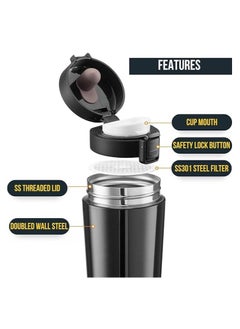 Generic Stainless Steel Thermos with Infuser and Mug for Tea and Coffee Smart LCD Touch Screen Keeps Cold or Hot Drinks Warm Shockproof and Leakproof 18 oz (Black, 380 ml)  - Image 2