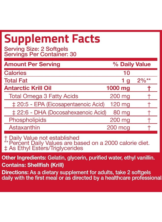 Bronson Antarctic Krill Oil 1000 Mg With Omega-3S Epa, Dha, Astaxanthin And Phospholipids – 100% Pure Premium Krill Oil - Heavy Metal Tested, Non Gmo - 60 Softgels (30 Servings)  - Image 3