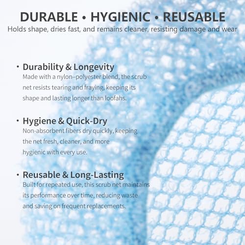 BEAUTAIL Silicone Body Scrubber & Scrub Nets, BEAUTAIL 4 Pack – Rich Foam and Exfoliation with Gentle Brush or Firmer Net Options – Hygienic, Durable, Easy to Clean – 2 Brushes (Black+Blue), 2 Nets (Gray+Blue) - Image 3