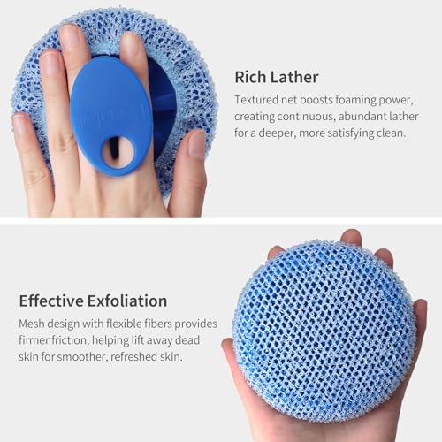 BEAUTAIL Silicone Body Scrubber & Scrub Nets, BEAUTAIL 4 Pack – Rich Foam and Exfoliation with Gentle Brush or Firmer Net Options – Hygienic, Durable, Easy to Clean – 2 Brushes (Black+Blue), 2 Nets (Gray+Blue) - Image 4