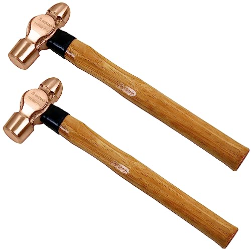 WEDO 2PCS Copper Ball Peen Hammer Set 8 oz 12 oz12lb34lb Ball Pein Hammer with Wooden Handle DieForge Corrosion Resistant DIN Standard - Image 1