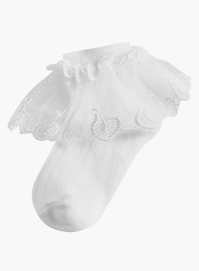 سيليست Pack Of 3 Girls School Socks With Embroidered Frill Detail