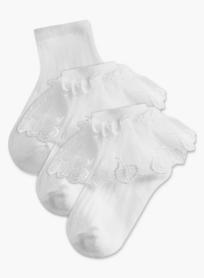 سيليست Pack Of 3 Girls School Socks With Embroidered Frill Detail
