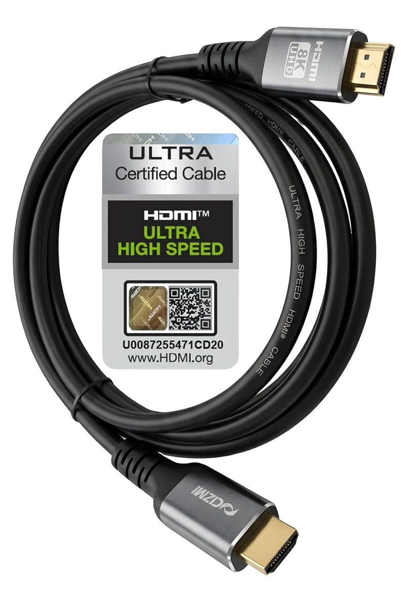 CIZMI ✦ [HDMI Certified] 8K Ultra High Speed HDMI 2.1 Cable | 2m l 8K@60Hz 4K@120Hz | 48Gbps | HDR10 + Dolby Vision | VRR ALLM QMS QFT eARC | Gold Plated | Grey | For TV Monitor Projector Console PC - Image 1