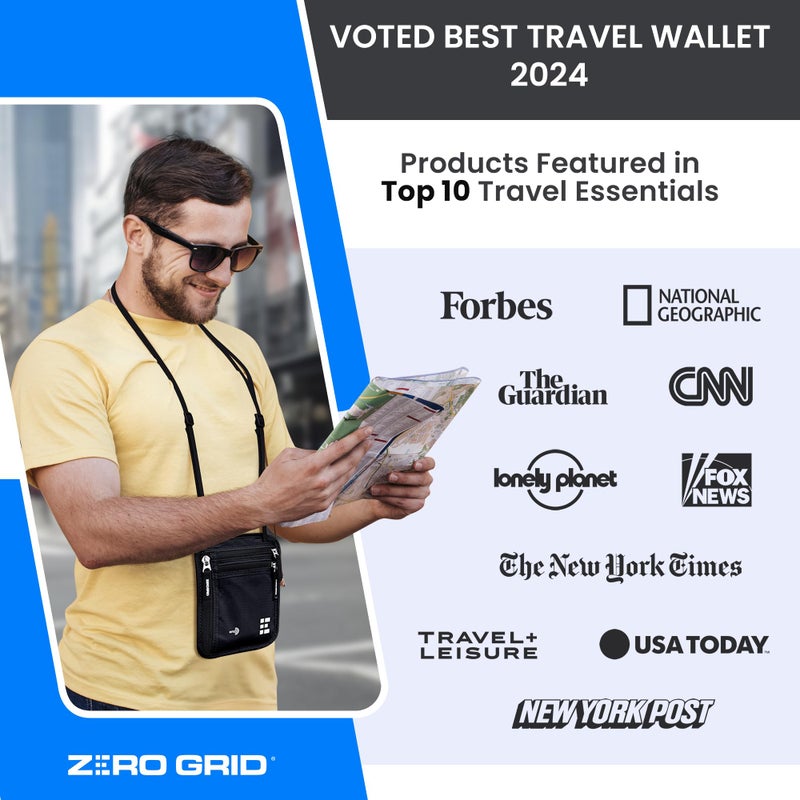 Zero Grid Neck Wallet for Travel & Passport Holder with RFID Blocking - Slim & Easy to Conceal Nylon Travel Pouch for men & women - Holds Phone, Cash, Cards, Keys - Sweat & Water Resistant - Large - Mocha  - Image 5