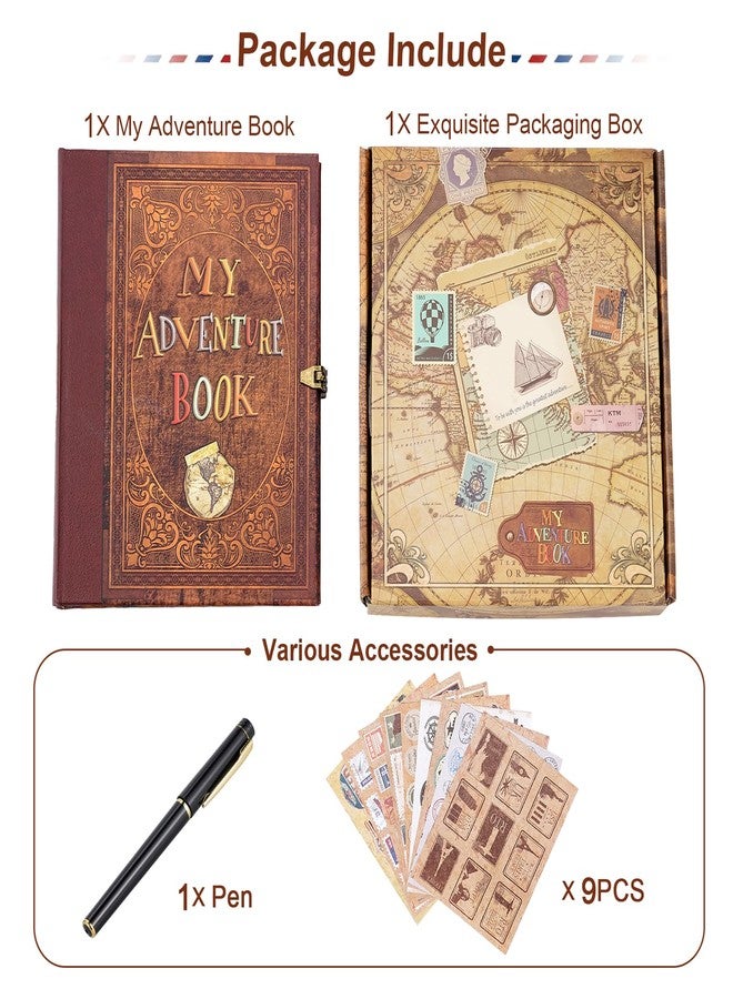 Tpudn My Adventure Book Scrapbook 124 Pages Retro Style Embossed Photo Album,DIY Handmade Memory Travel Diary Photo Scrapbook for Couples,Anniversary,Wedding,Valentines Day Gifts(Brown) - Image 5