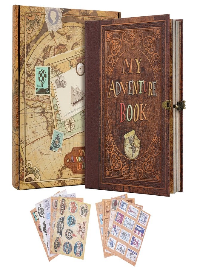 Tpudn My Adventure Book Scrapbook 124 Pages Retro Style Embossed Photo Album,DIY Handmade Memory Travel Diary Photo Scrapbook for Couples,Anniversary,Wedding,Valentines Day Gifts(Brown) - Image 1