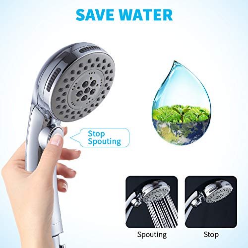 DOILIESE High Pressure 6 Setting Shower Head Hand-Held with ON/OFF Switch and Spa Spray Mode - Hand Held Shower Head with Handheld Spray - Shower Head with Hose - Chrome - Image 3