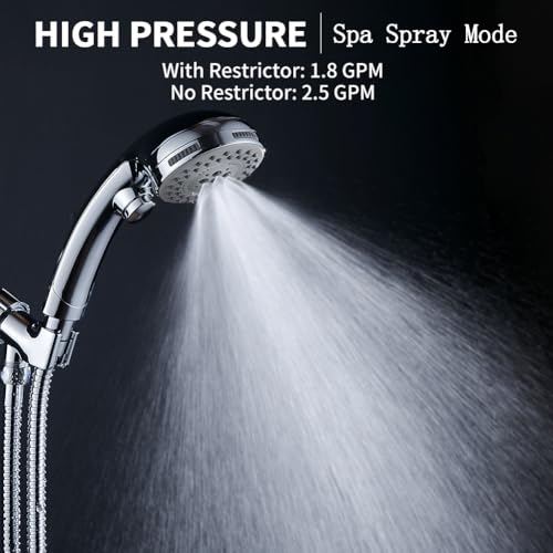 DOILIESE High Pressure 6 Setting Shower Head Hand-Held with ON/OFF Switch and Spa Spray Mode - Hand Held Shower Head with Handheld Spray - Shower Head with Hose - Chrome - Image 4