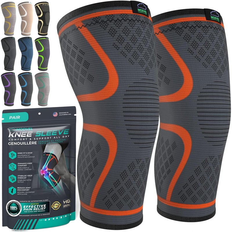 Modvel Compression Knee Brace for Women & Men, 2-Pack Knee Brace for Running Knee Pain, Knee Support Compression Sleeve, Workout Sports Knee Braces for Meniscus Tear, ACL & Arthritis Pain Relief - Image 1
