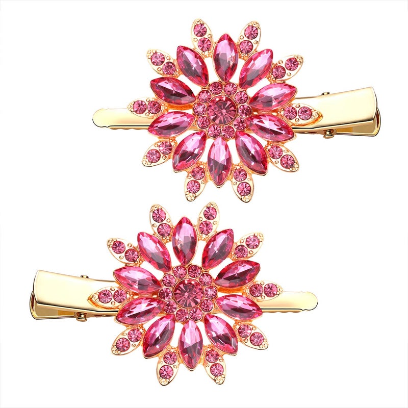 Crystal Hair Clips Large Sparkle Rhinestone Flower Design Alligator Metal Clip NonSlip Floral Duckbill Hairpins Bling French Fancy Hair Barrettes for women Girls Hair Jewelry Accessories