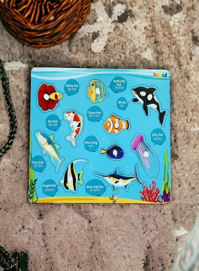 Todfod Kids Fort Pre Nursery Educational Jigsaw Puzzles for Adults Kids Learning Toys Kit Board Game of Flower Fruits Human Body Parts & Shapes & Colours Educational Toy (Fish) - Image 1