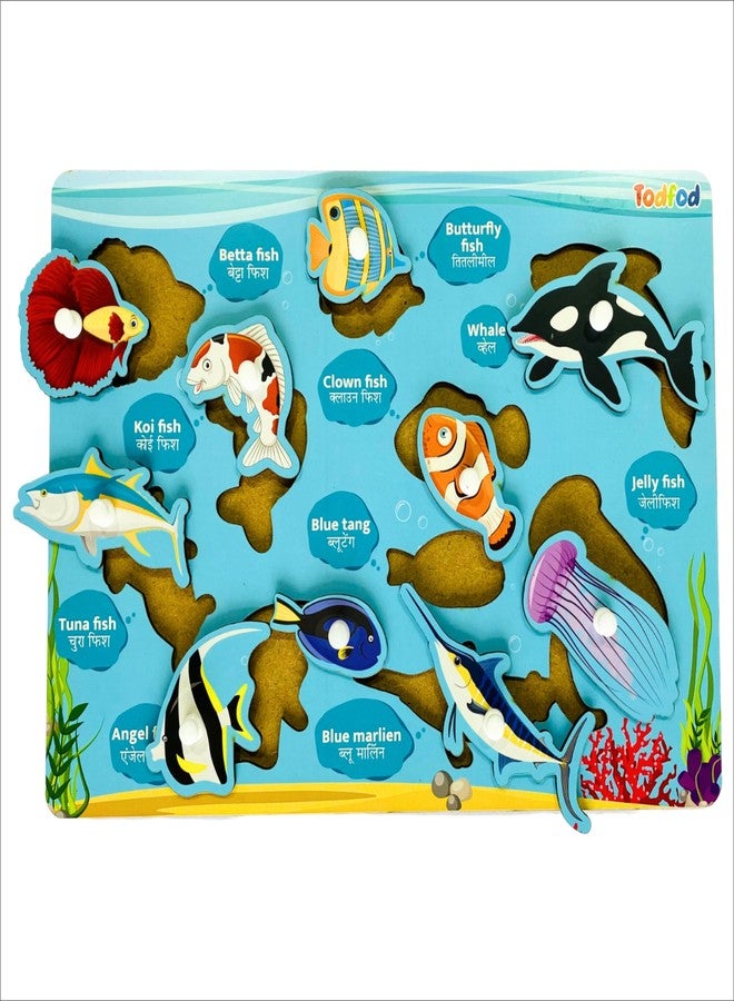 Todfod Kids Fort Pre Nursery Educational Jigsaw Puzzles for Adults Kids Learning Toys Kit Board Game of Flower Fruits Human Body Parts & Shapes & Colours Educational Toy (Fish) - Image 2