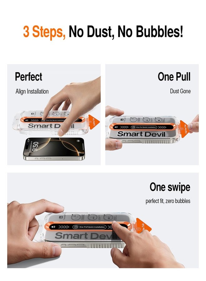 SMARTDEVIL 2 Pack Screen Protector for iPhone 16 Pro Max, 9H Hardness Military Grade Shatterproof HD Clear Tempered Glass, Easy to Install, Auto Bubble-Free and Dust-Free Box, Case Friendly - Image 2